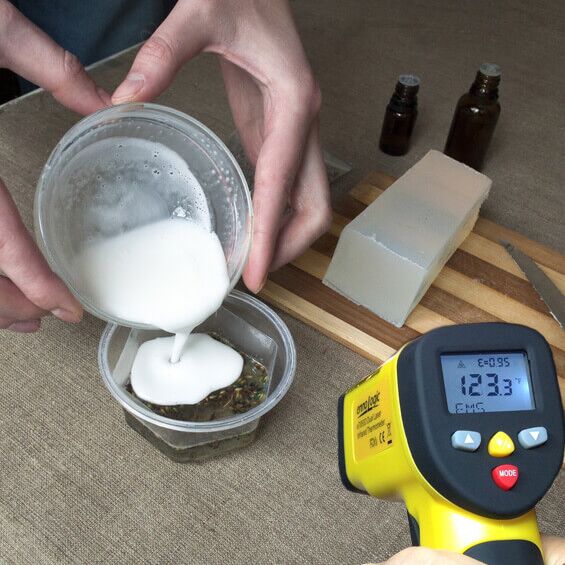 Use an infrared thermometer for improved results when making soaps.