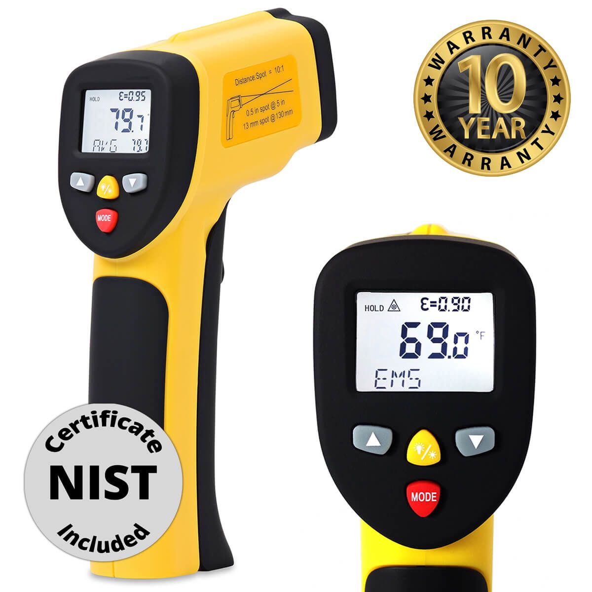 eT1050D laser temperature gun with NIST certificate and 10 year warranty